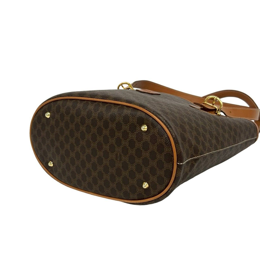Celine Vintage Macadam Blason Triomphe Logo Leather Tote Shoulder Bag Brown — view 8