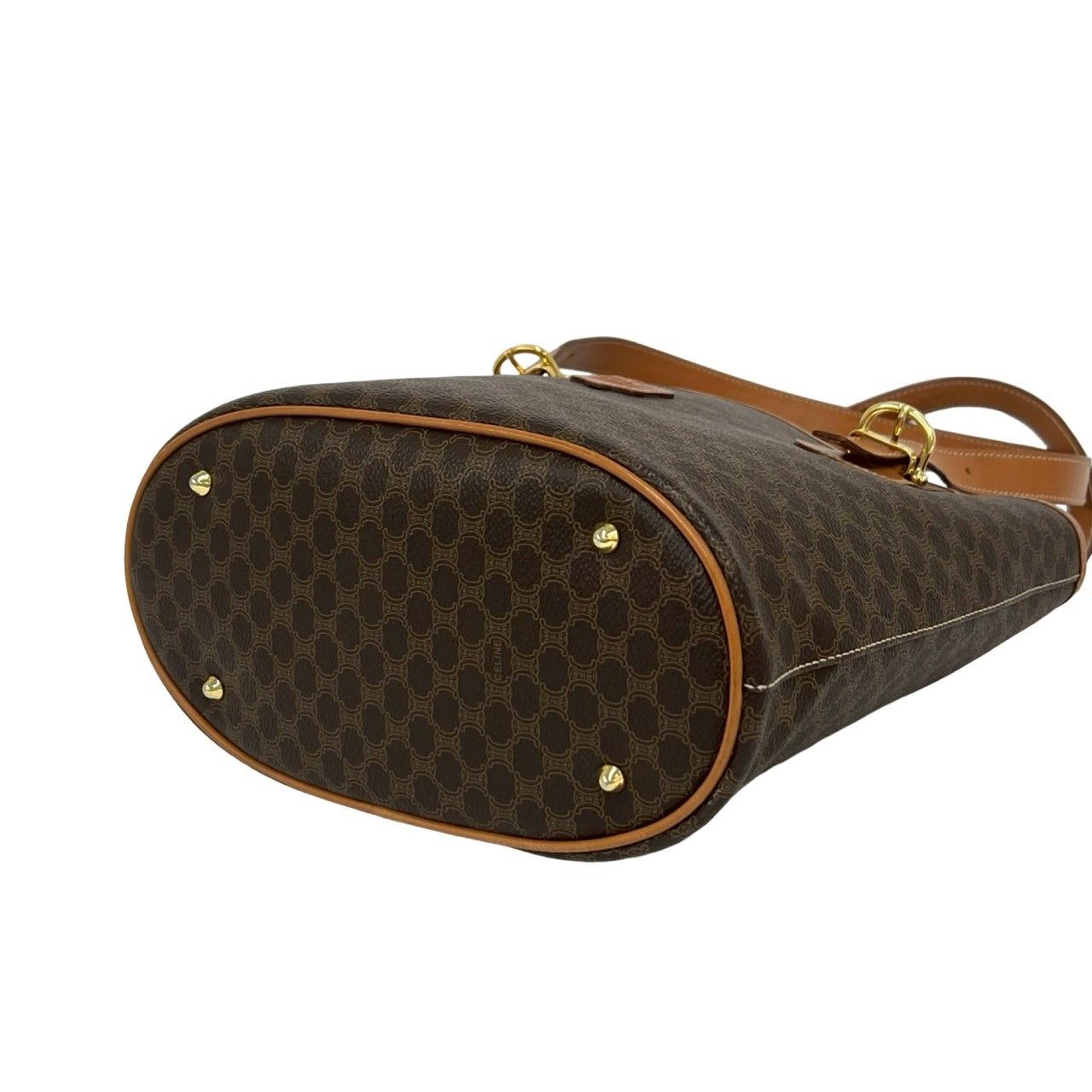 Celine Vintage Macadam Blason Triomphe Logo Leather Tote Shoulder Bag Brown — view 8