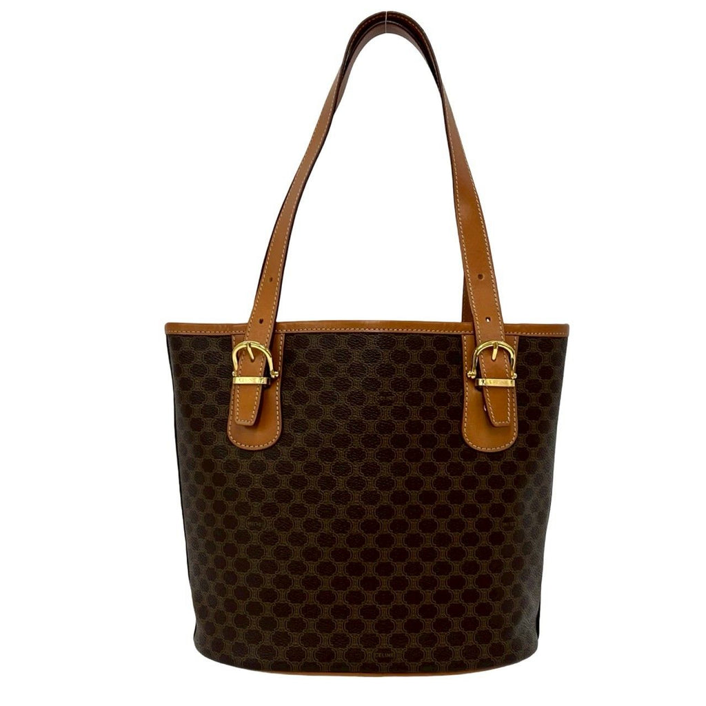 Celine Vintage Macadam Blason Triomphe Logo Leather Tote Shoulder Bag Brown — view 3
