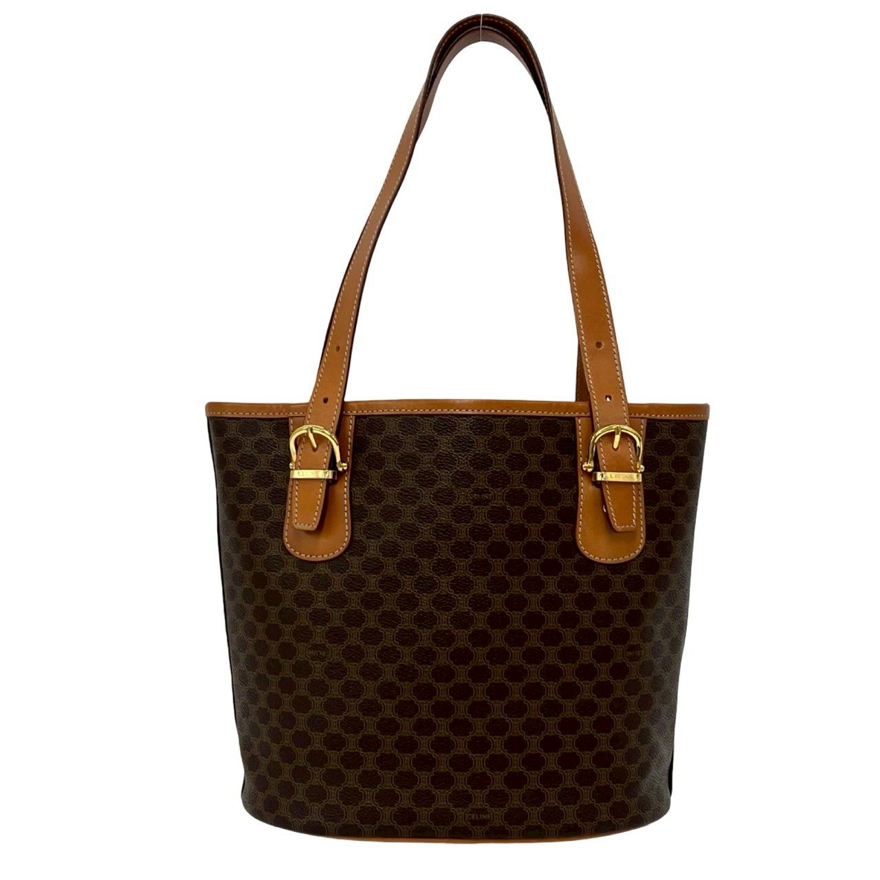 Celine Vintage Macadam Blason Triomphe Logo Leather Tote Shoulder Bag Brown — view 3