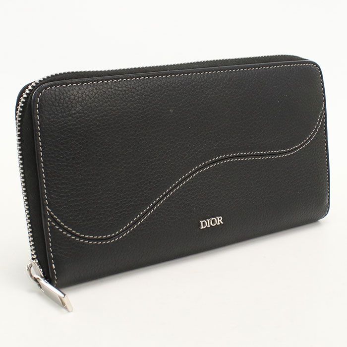 Dior Long Zip Wallet Saddle Round Zip Calf