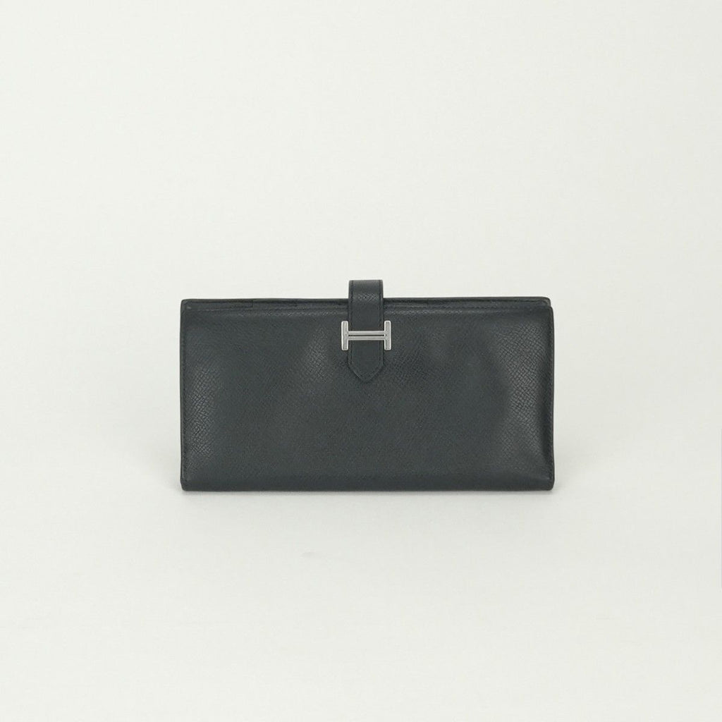 Hermes Bearn Souffle Wallet Epsom Noir Black Silver Veau