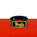 Celine Vintage Horse Carriage Logo Buckle Leather Belt Black