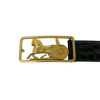 Celine Vintage Horse Carriage Logo Buckle Leather Belt Black — view 3