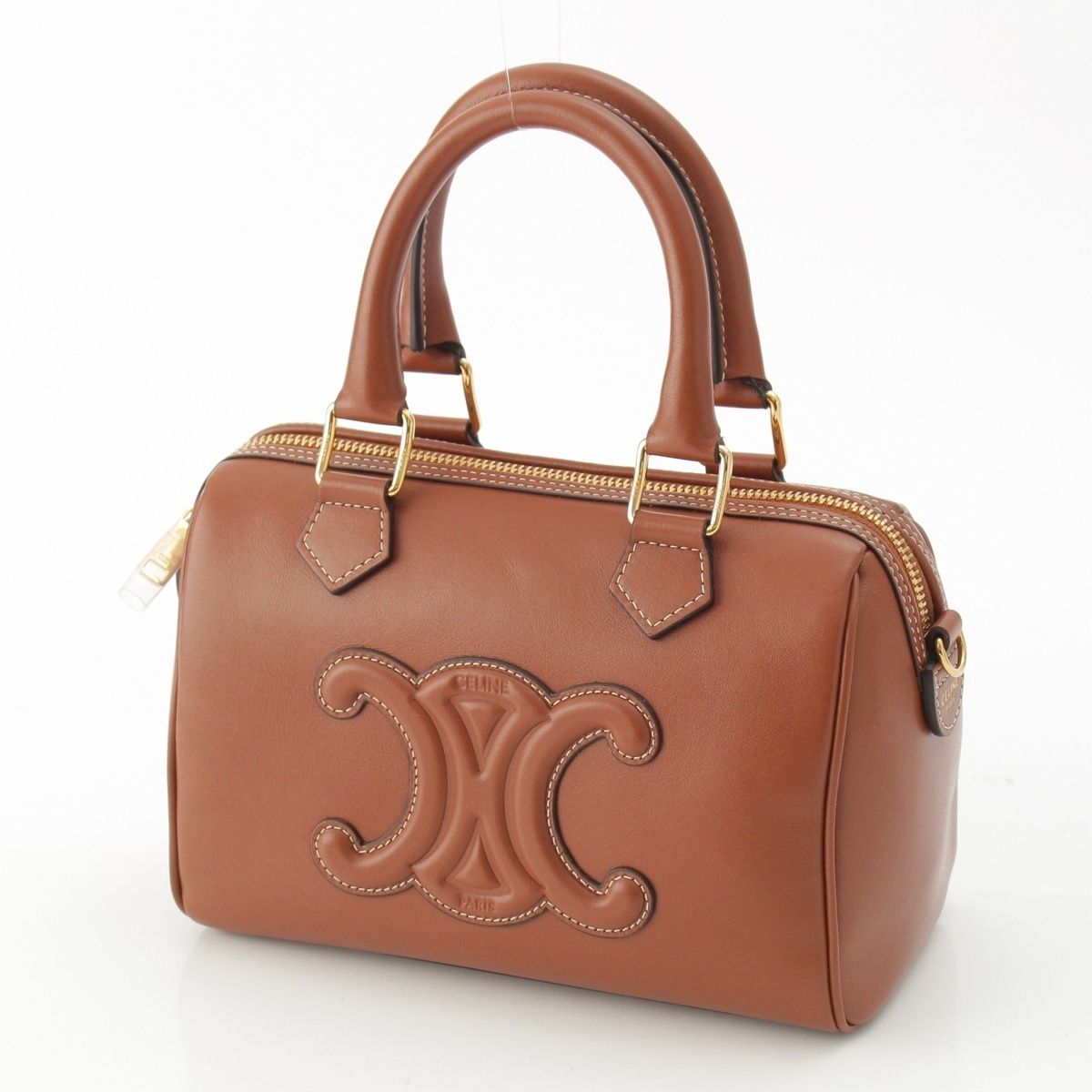 Celine Leather Cuir Triomphe Small Boston 2-Way Handbag Brown — view 2