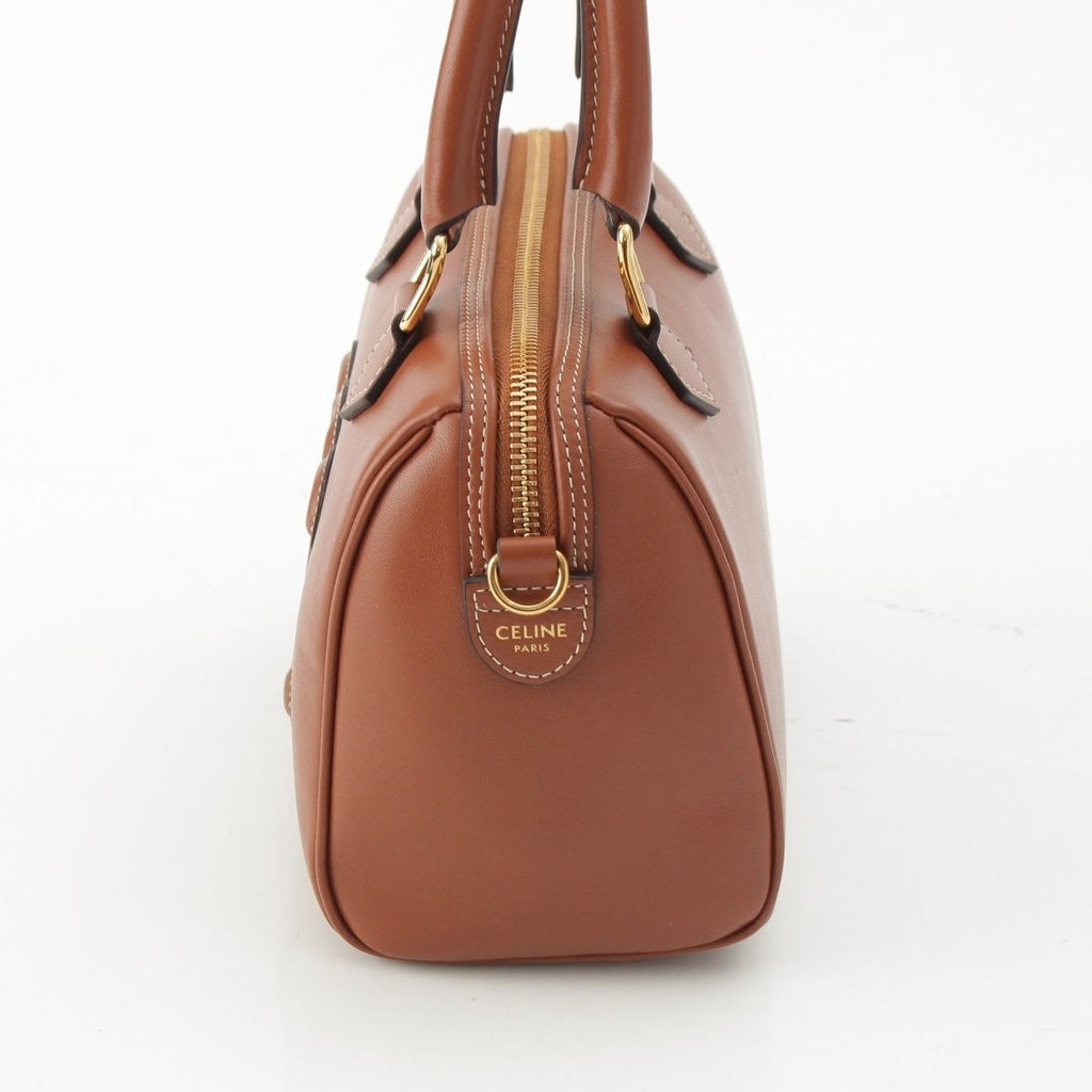 Celine Leather Cuir Triomphe Small Boston 2-Way Handbag Brown — view 3