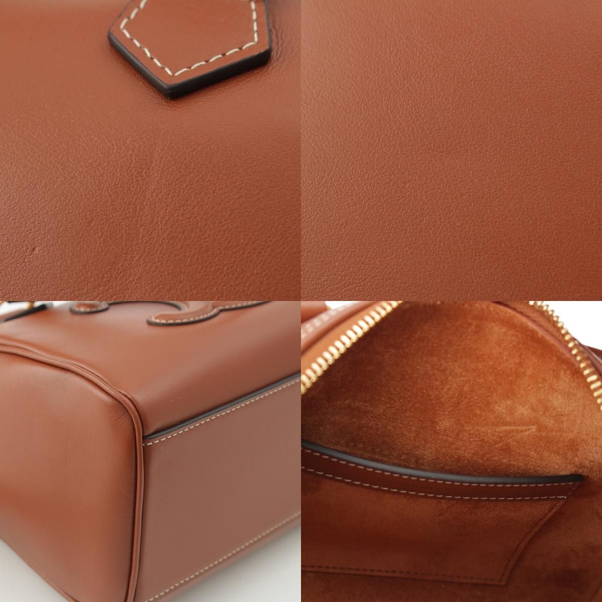 Celine Leather Cuir Triomphe Small Boston 2-Way Handbag Brown — view 9