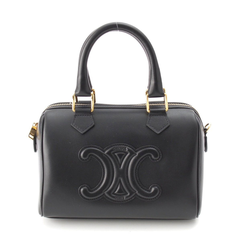 Celine Leather Cuill Triomphe Small Boston 2-Way Handbag Black