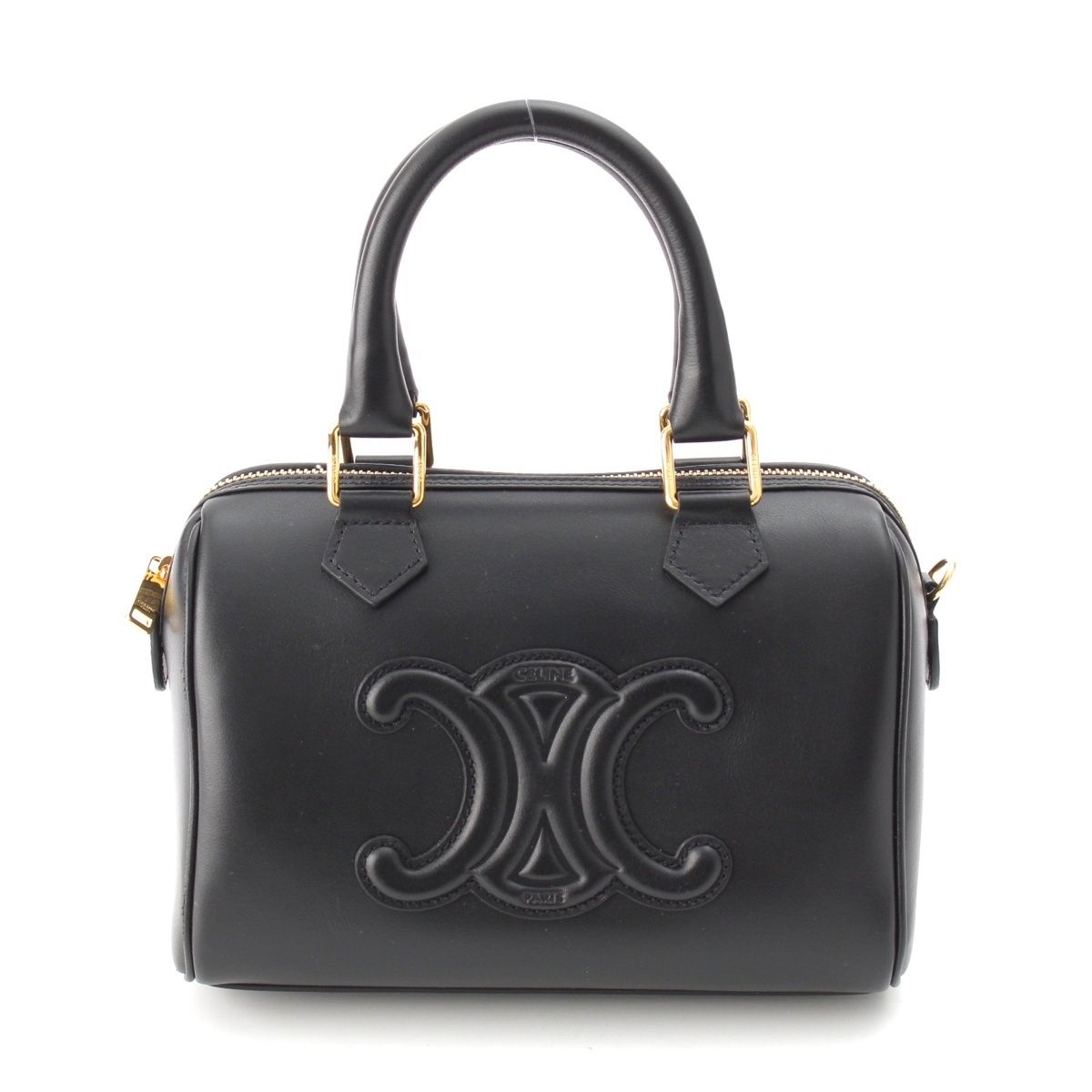 Celine Leather Cuill Triomphe Small Boston 2-Way Handbag Black