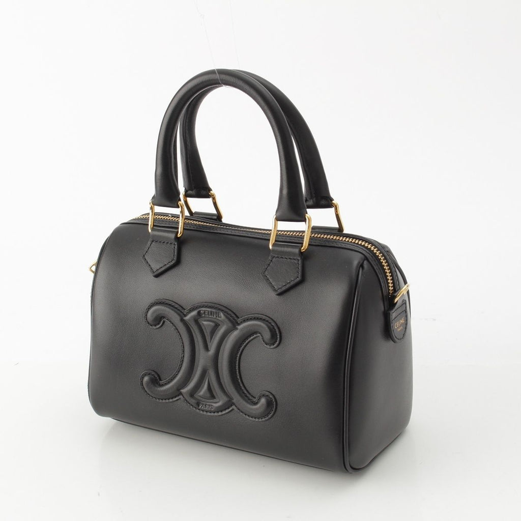 Celine Leather Cuill Triomphe Small Boston 2-Way Handbag Black — view 2