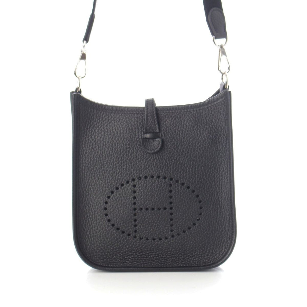 Hermes Evelyne TPM Taurillon Clemence Amazon Shoulder Bag Noir Silver