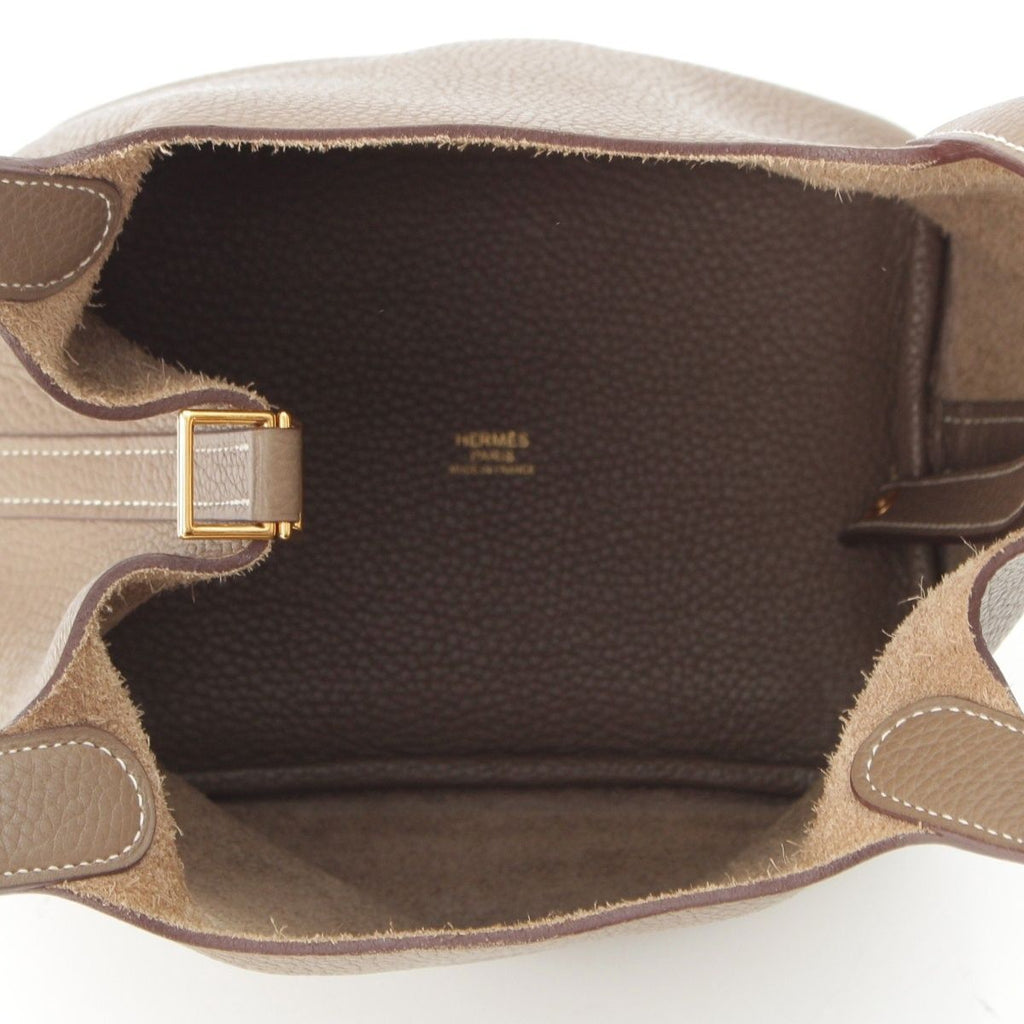 Hermes Picotin Lock PM Taurillon Clemence Handbag Etoupe Gold — view 6