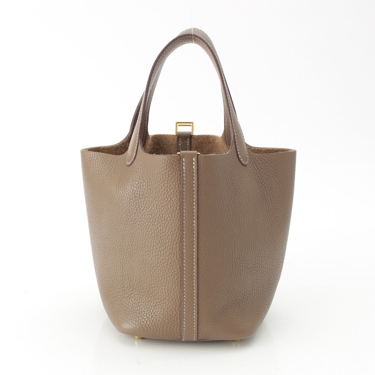 Hermes Picotin Lock PM Taurillon Clemence Handbag Etoupe Gold — view 3