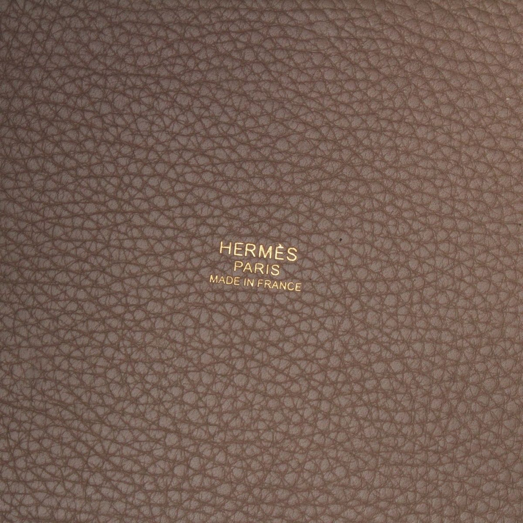 Hermes Picotin Lock PM Taurillon Clemence Handbag Etoupe Gold — view 7