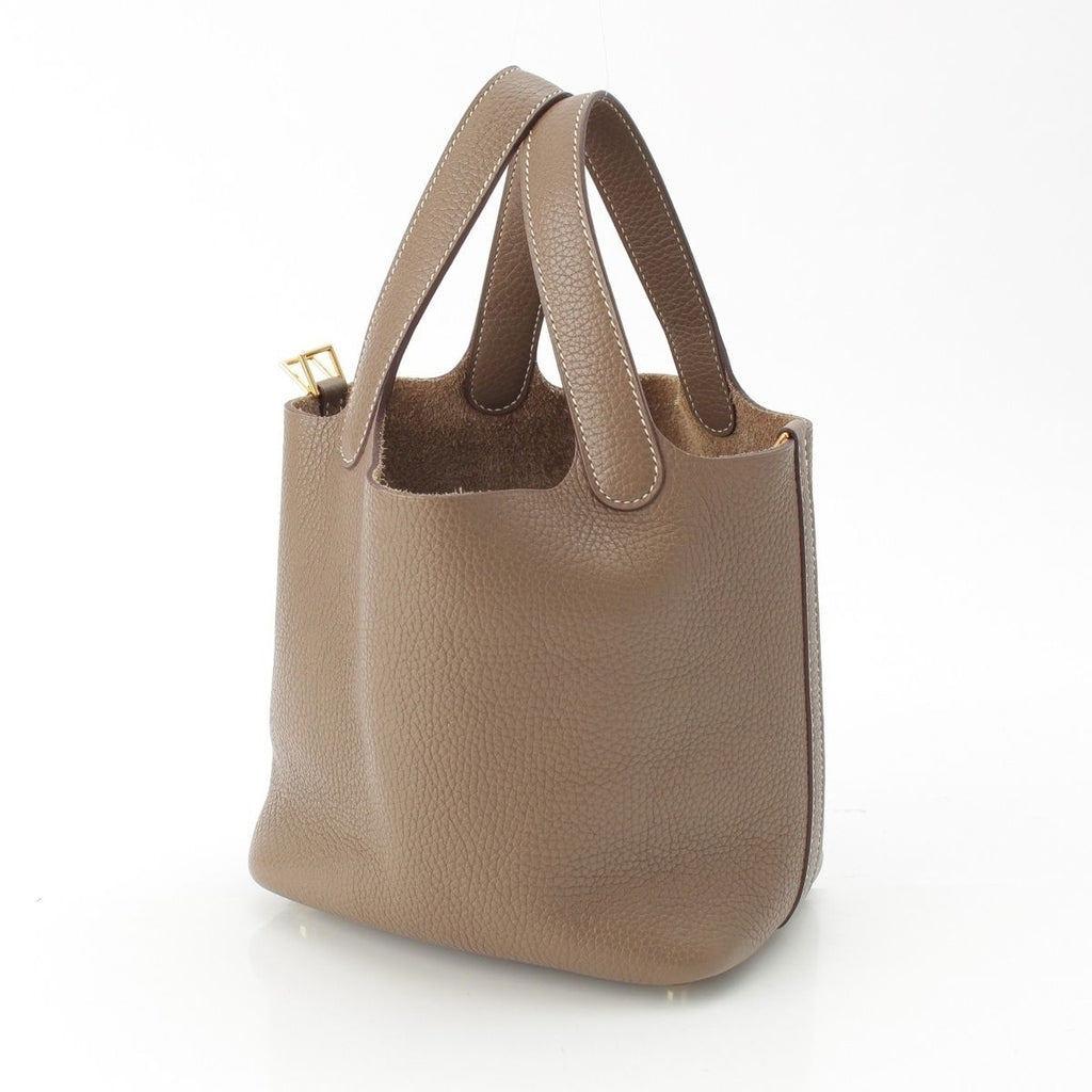 Hermes Picotin Lock PM Taurillon Clemence Handbag Etoupe Gold — view 2