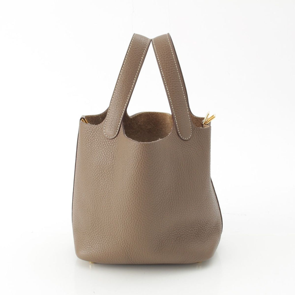 Hermes Picotin Lock PM Taurillon Clemence Handbag Etoupe Gold — view 4