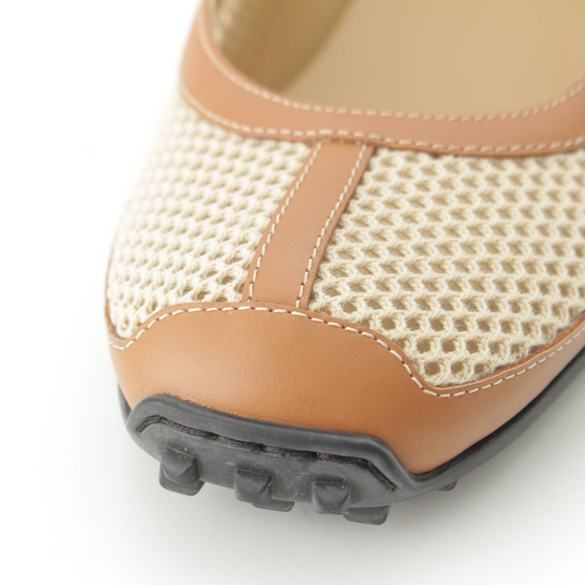 Hermes Kitsch Mesh Leather Ballet Shoes Beige Brown — view 8