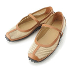 Hermes Kitsch Mesh Leather Ballet Shoes Beige Brown