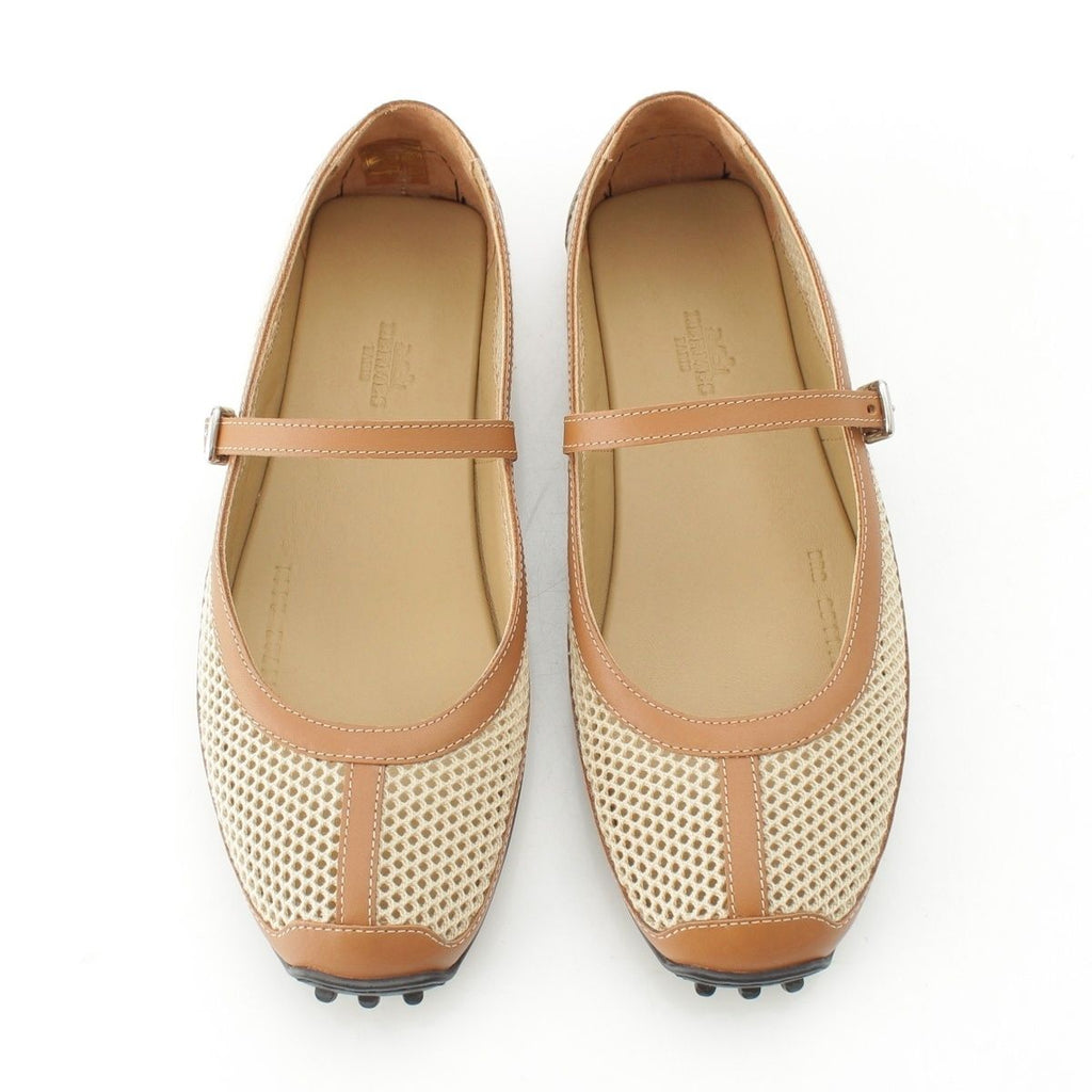 Hermes Kitsch Mesh Leather Ballet Shoes Beige Brown — view 2