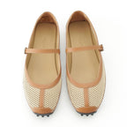 Hermes Kitsch Mesh Leather Ballet Shoes Beige Brown — view 2