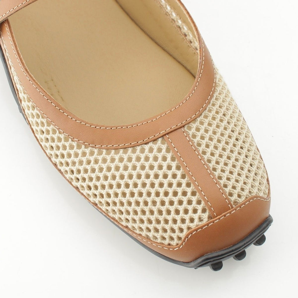 Hermes Kitsch Mesh Leather Ballet Shoes Beige Brown — view 6