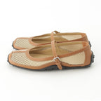 Hermes Kitsch Mesh Leather Ballet Shoes Beige Brown — view 3