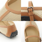 Hermes Kitsch Mesh Leather Ballet Shoes Beige Brown — view 9
