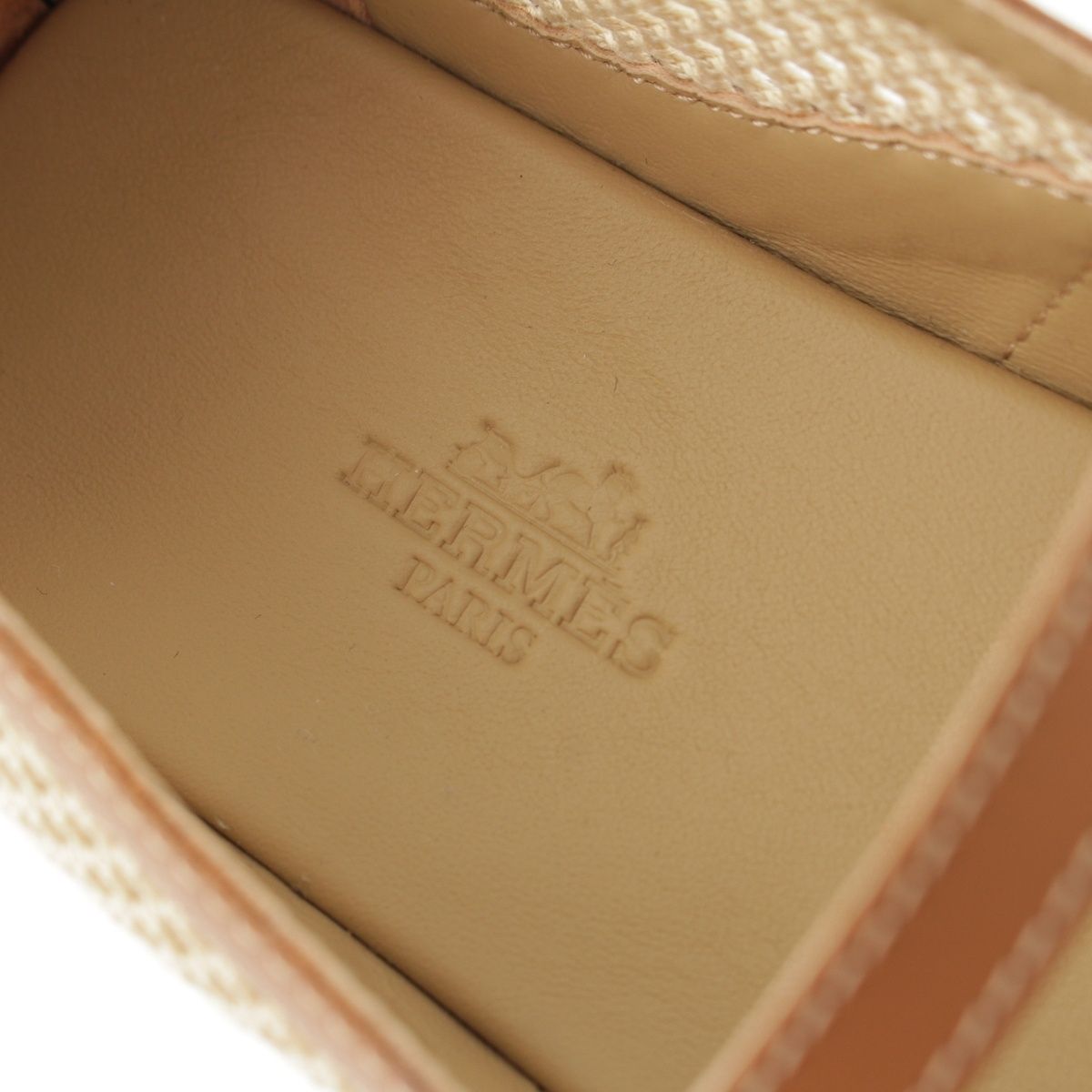 Hermes Kitsch Mesh Leather Ballet Shoes Beige Brown — view 7