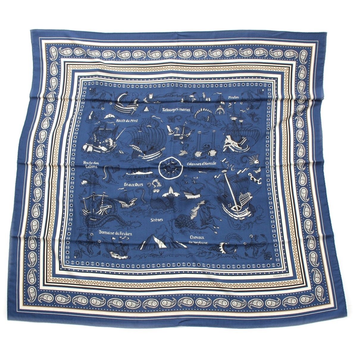 Hermes Carre Geant 140 Cashmere Silk Tatouages Marins Bandana Sailor Tattoo