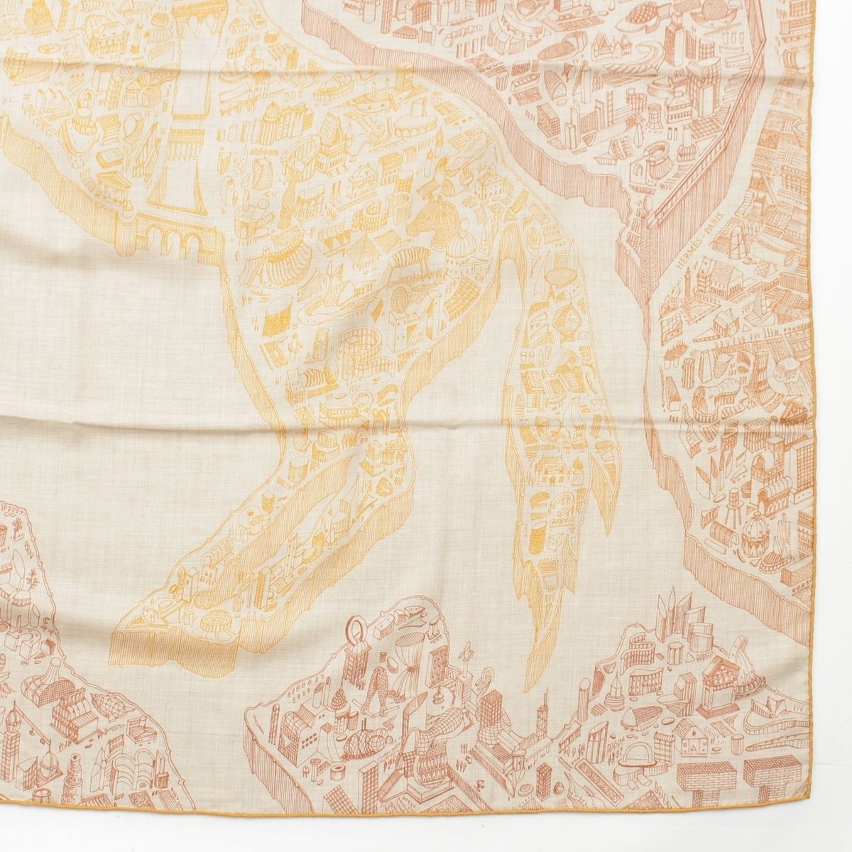 Hermes Carre Geant 140 Cashmere Silk la Nouvelle Cite Cavaliere Scarf Beige — view 5