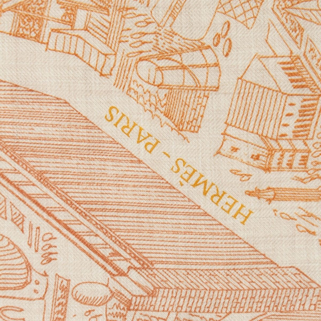 Hermes Carre Geant 140 Cashmere Silk la Nouvelle Cite Cavaliere Scarf Beige — view 6