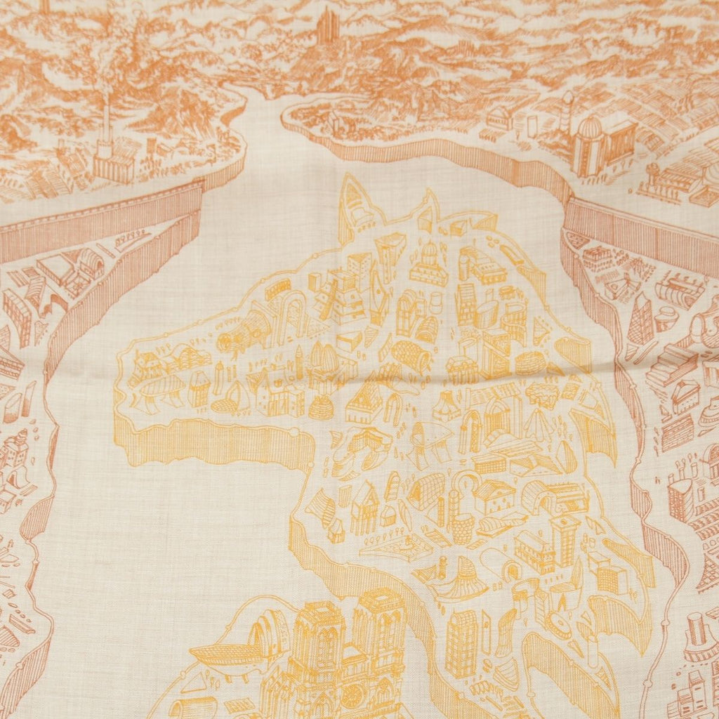 Hermes Carre Geant 140 Cashmere Silk la Nouvelle Cite Cavaliere Scarf Beige — view 9