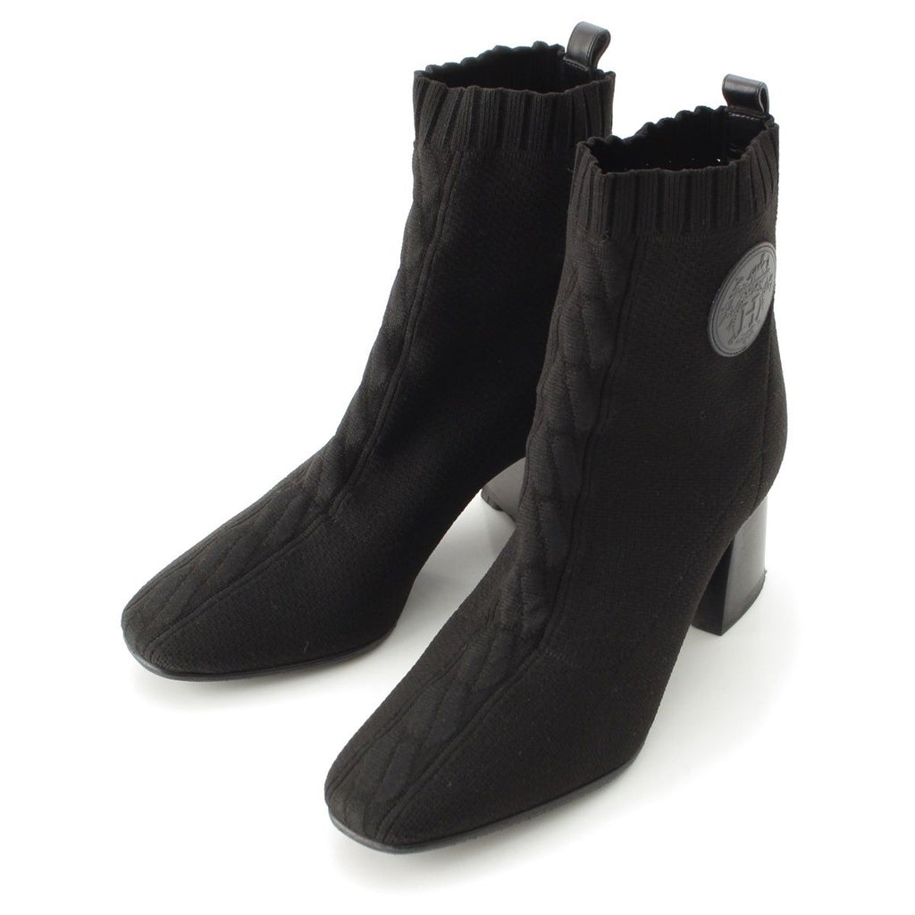 Hermes Volvert Exlibris Knit Heels Boots Black