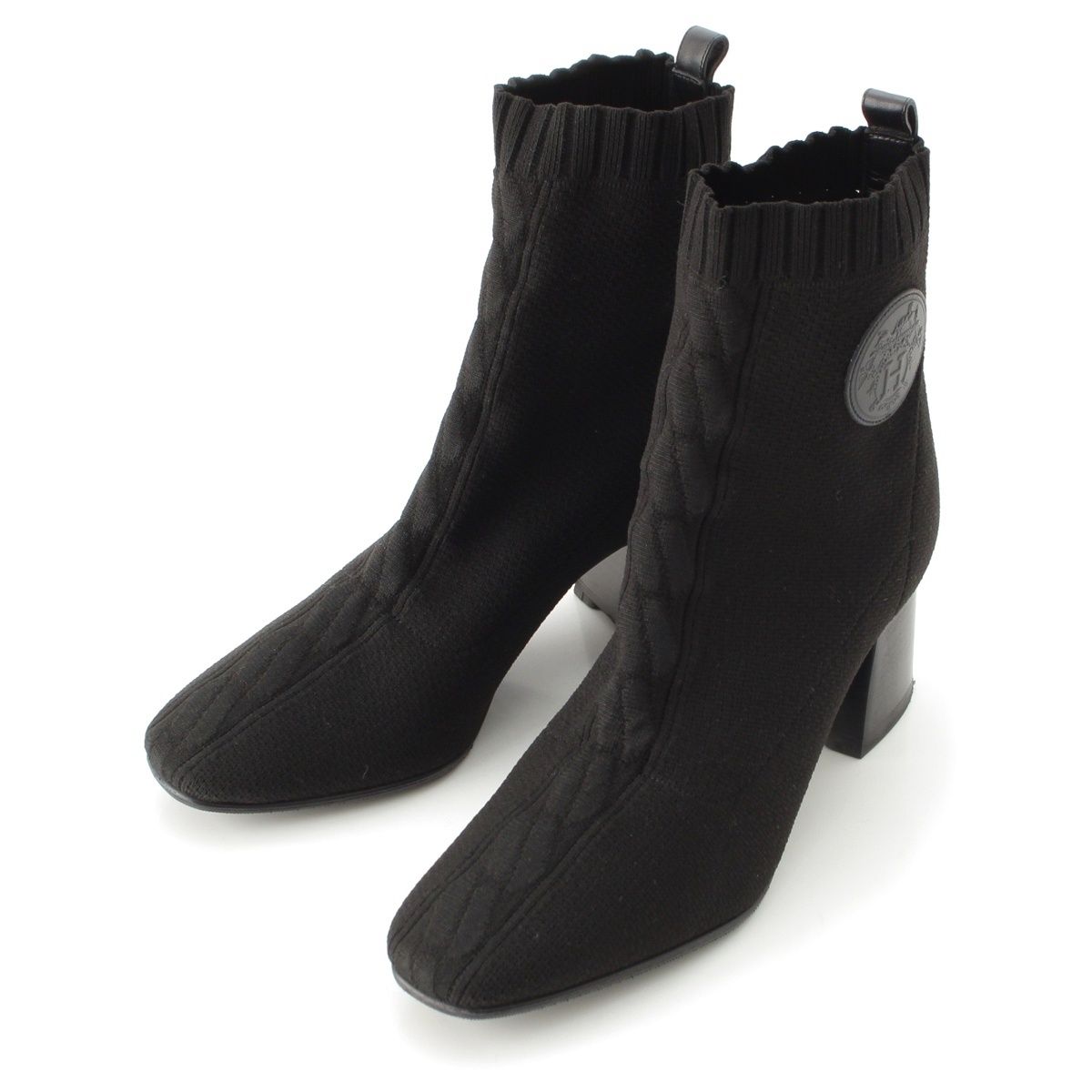 Hermes Volvert Exlibris Knit Heels Boots Black