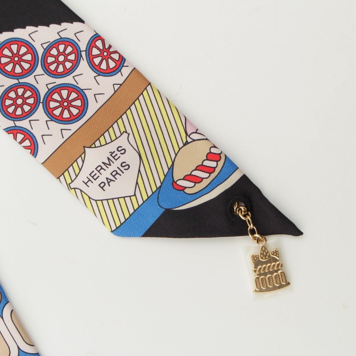 Hermes Twilly Charm Silk la Patisserie Francaise Scarf Black Multicolor — view 5