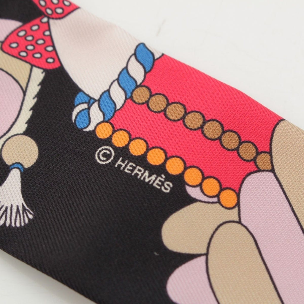 Hermes Twilly Charm Silk la Patisserie Francaise Scarf Black Multicolor — view 8
