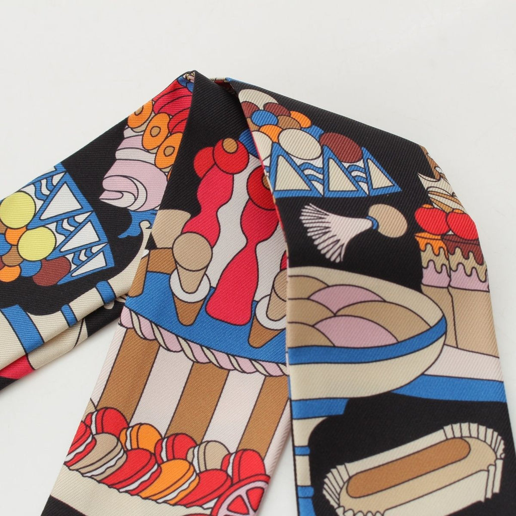 Hermes Twilly Charm Silk la Patisserie Francaise Scarf Black Multicolor — view 2