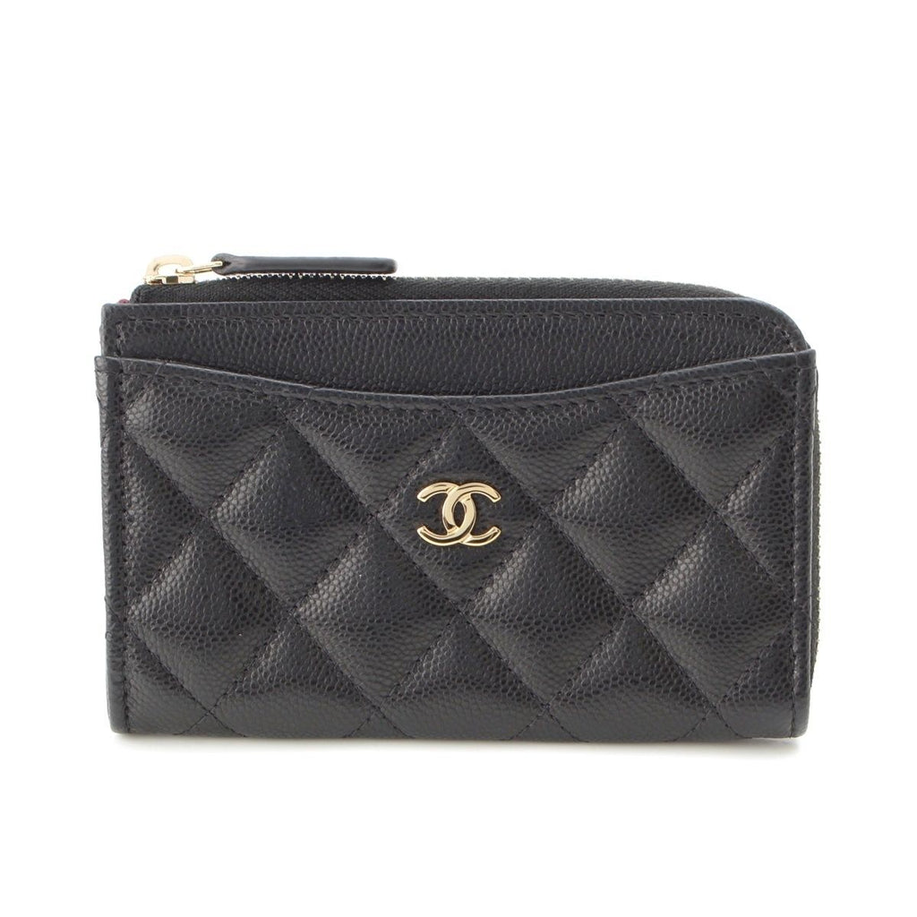 Chanel Caviar Leather Quilted CC Logo Zip Fragment Card Case Black