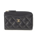 Chanel Caviar Leather Quilted CC Logo Zip Fragment Card Case Black
