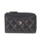 Chanel Caviar Leather Quilted CC Logo Zip Fragment Card Case Black
