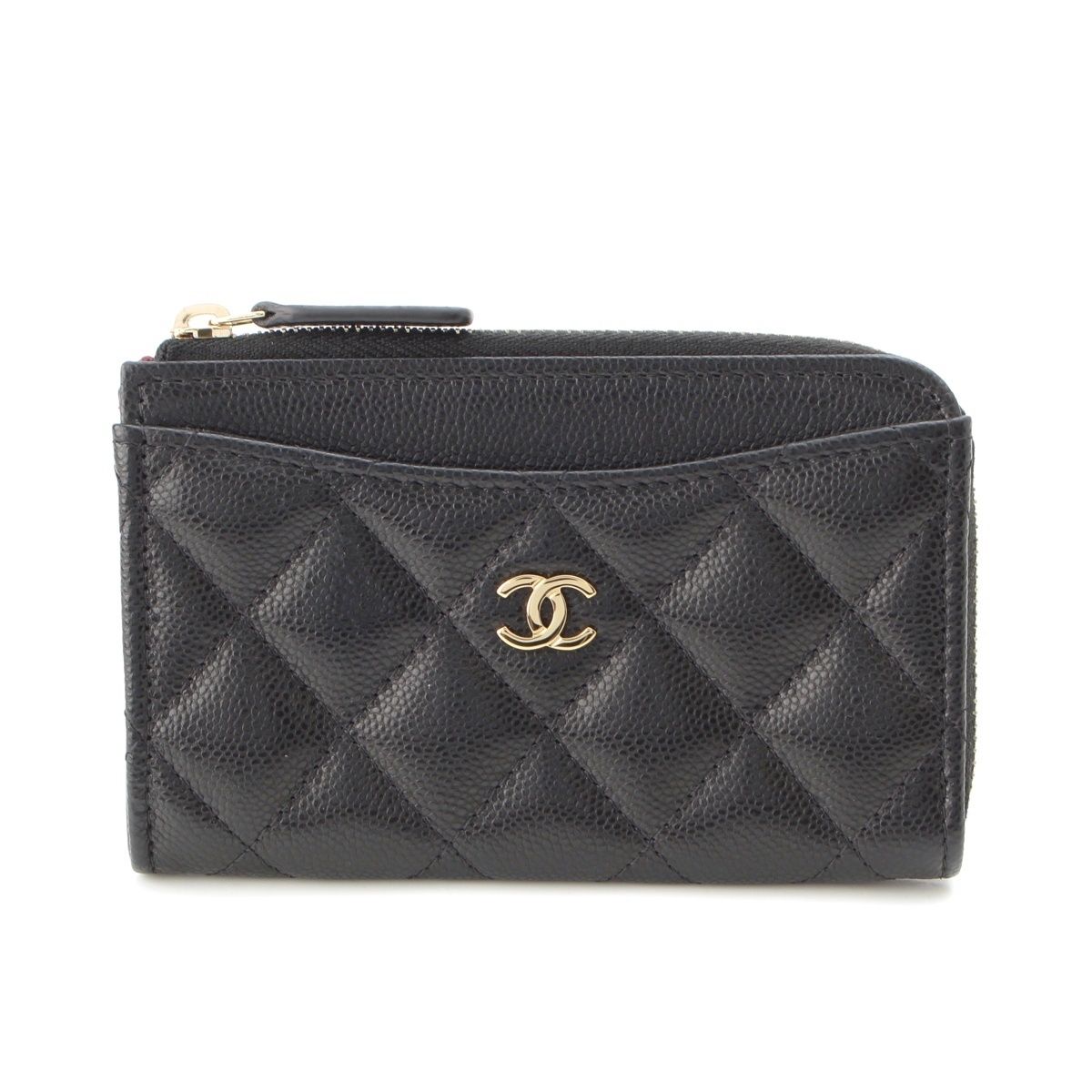 Chanel Caviar Leather Quilted CC Logo Zip Fragment Card Case Black