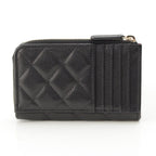 Chanel Caviar Leather Quilted CC Logo Zip Fragment Card Case Black — view 2
