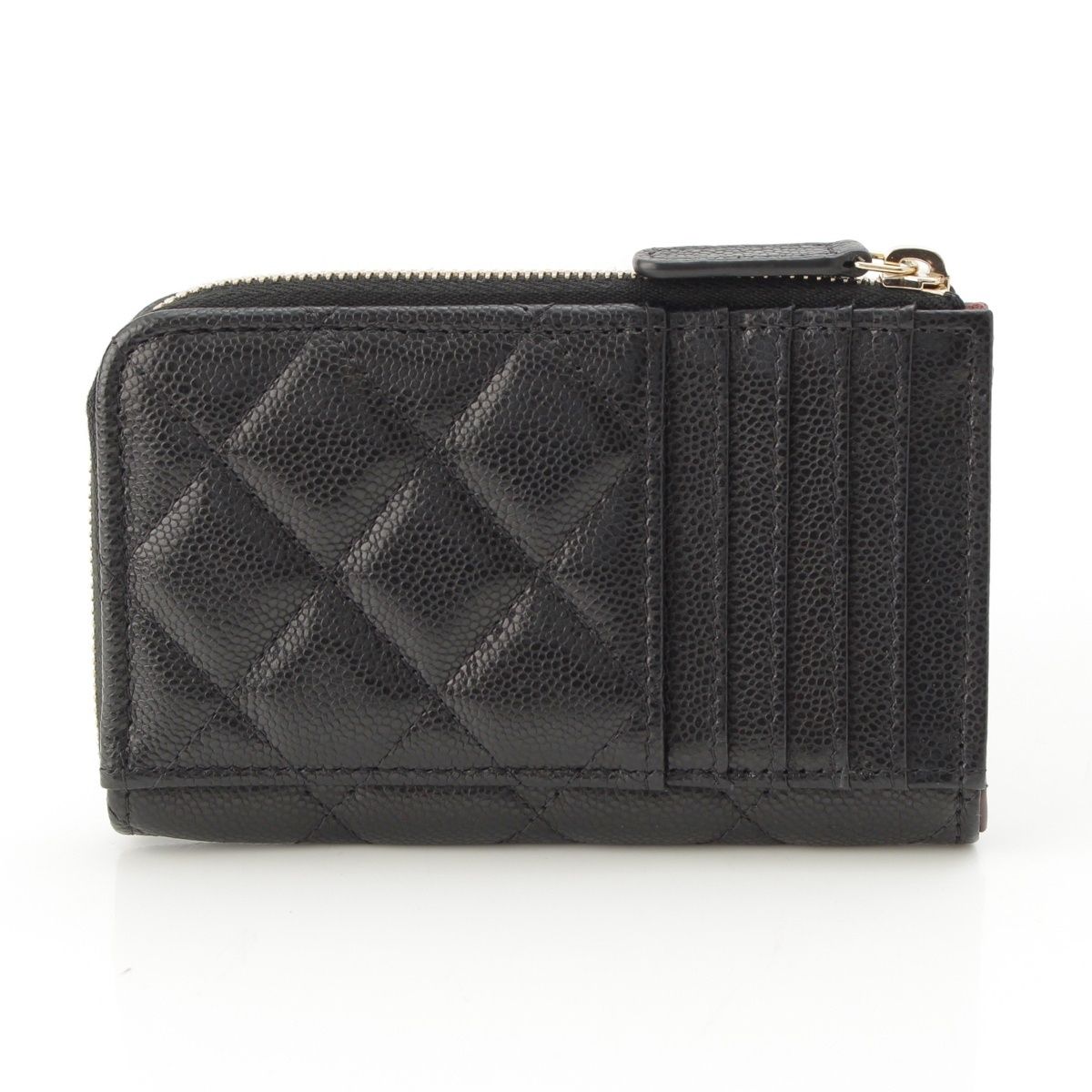 Chanel Caviar Leather Quilted CC Logo Zip Fragment Card Case Black — view 2