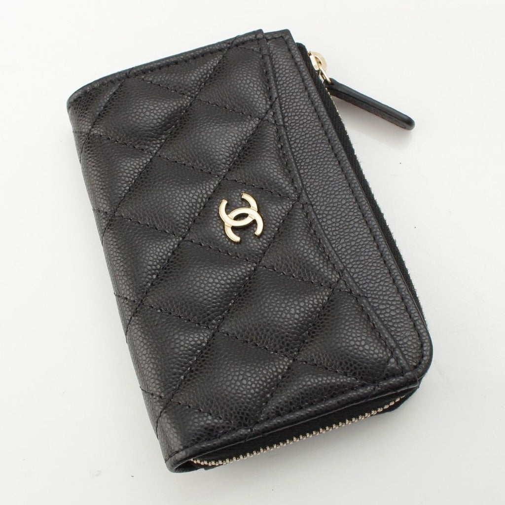 Chanel Caviar Leather Quilted CC Logo Zip Fragment Card Case Black — view 3