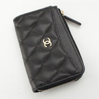 Chanel Caviar Leather Quilted CC Logo Zip Fragment Card Case Black — view 3