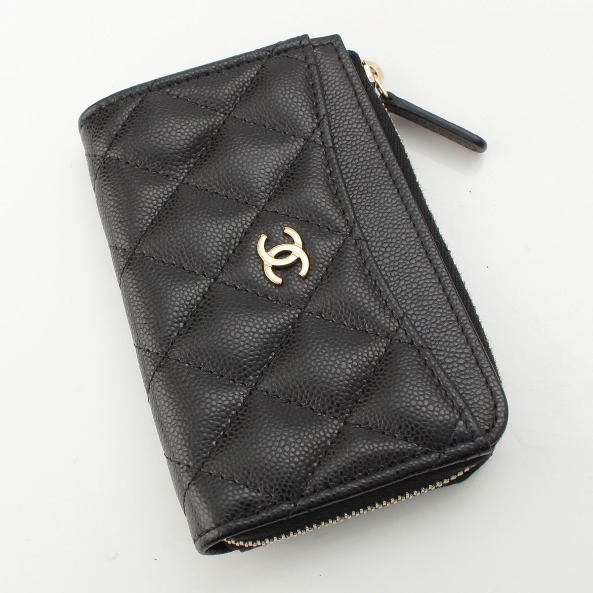 Chanel Caviar Leather Quilted CC Logo Zip Fragment Card Case Black — view 3