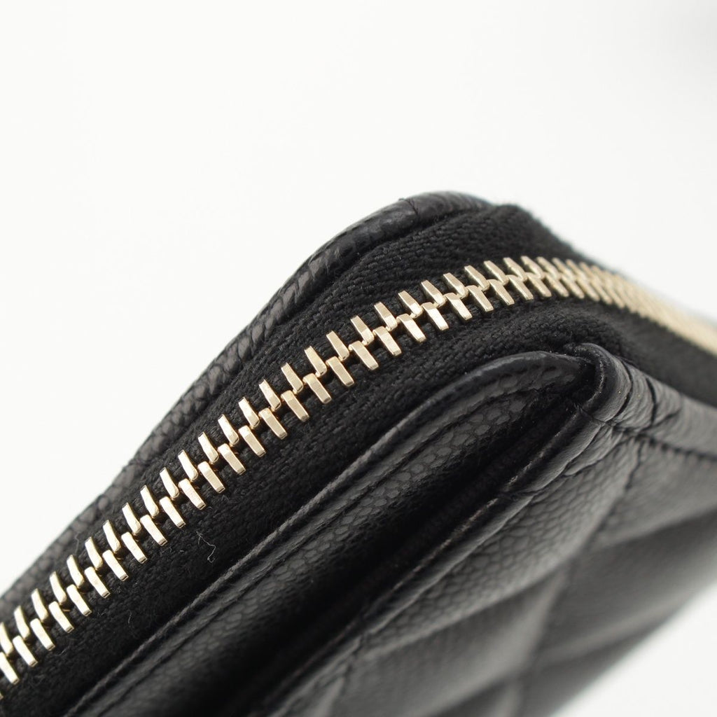 Chanel Caviar Leather Quilted CC Logo Zip Fragment Card Case Black — view 7