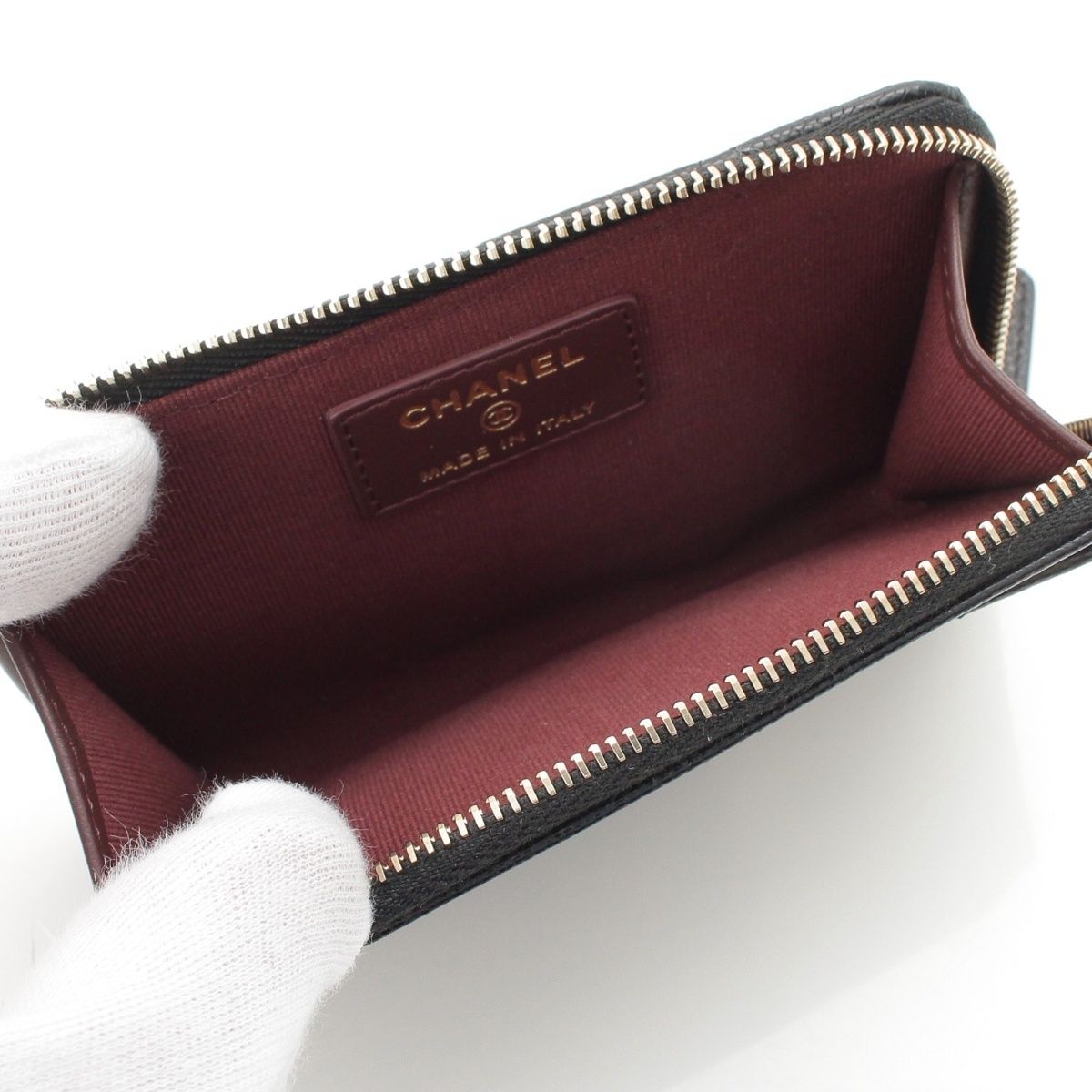 Chanel Caviar Leather Quilted CC Logo Zip Fragment Card Case Black — view 4