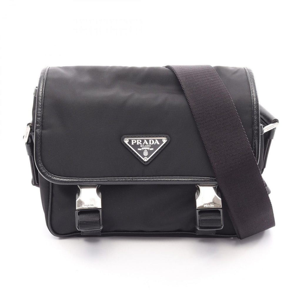 Prada Shoulder Bag Re-Nylon Tessuto Saffiano Black Nylon Leather Triangle Logo