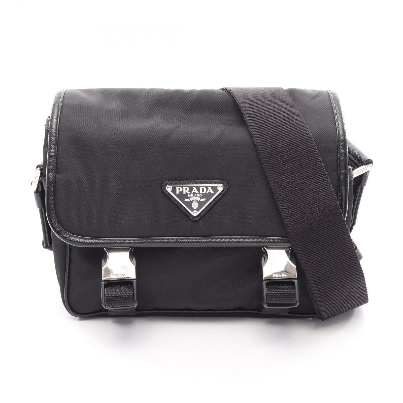 Prada Shoulder Bag Re-Nylon Tessuto Saffiano Black Nylon Leather Triangle Logo